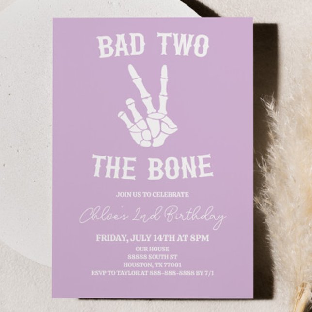 Bad Two The Bone Skeleton 2nd Birthday Party Invitation (Creator Uploaded)