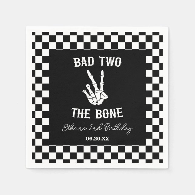 Bad Two The Bone Skeleton 2nd Birthday Party Napkin (Front)
