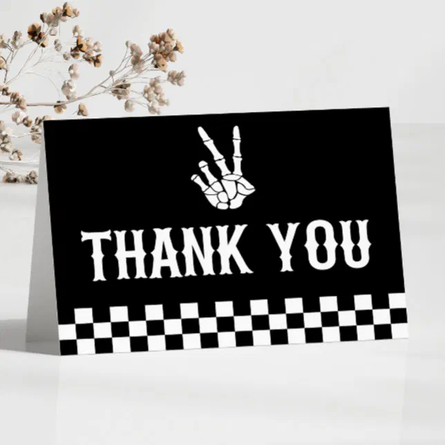 Bad Two The Bone Skeleton 2nd Birthday Party Thank You Card | Zazzle