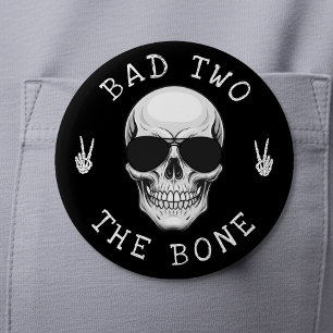 Bad Two the Bone Skeleton Skull 2nd Birthday Party 6 Cm Round Badge