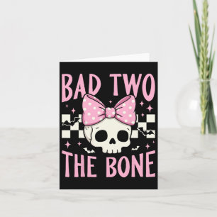 Bad Two The Bone Skull With Pink Bow For Halloween Card