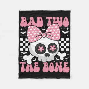 Bad Two The Bone Skull With Pink Bow For Halloween Fleece Blanket