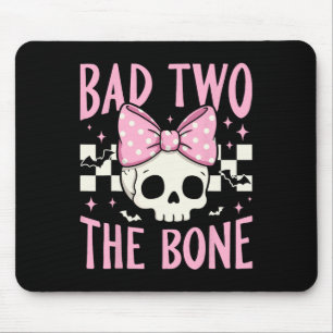 Bad Two The Bone Skull With Pink Bow For Halloween Mouse Mat