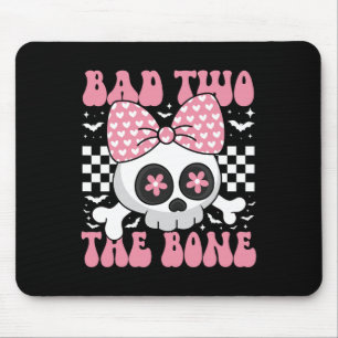 Bad Two The Bone Skull With Pink Bow For Halloween Mouse Mat