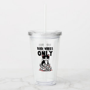 Bad Vibes Only – Cat & Skulls Acrylic Tumbler
