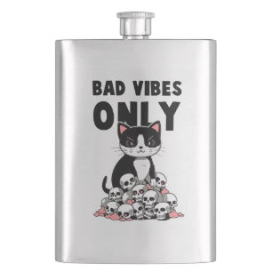 Bad Vibes Only – Cat & Skulls Hip Flask