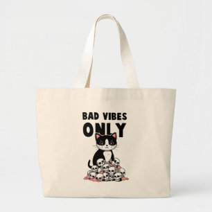 Bad Vibes Only – Cat & Skulls Large Tote Bag