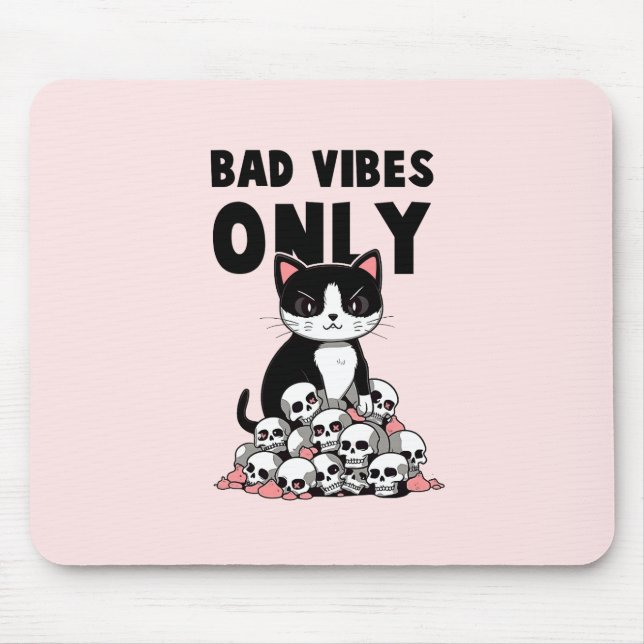 Bad Vibes Only – Cat & Skulls Mouse Mat (Front)