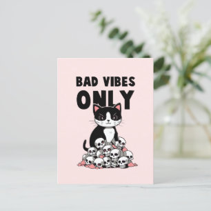 Bad Vibes Only – Cat & Skulls Postcard