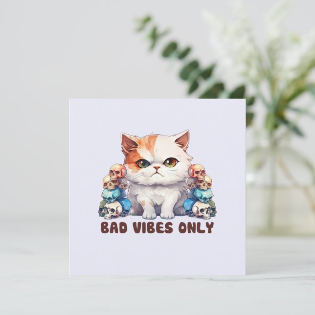 Bad Vibes Only – Fierce Cat & Skulls Gothic Design (Standing Front)
