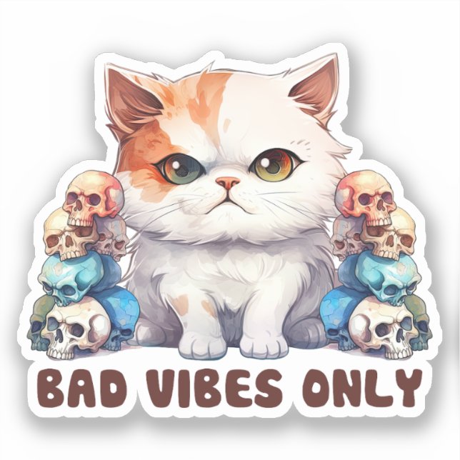 Bad Vibes Only – Fierce Cat & Skulls Gothic Design (Front)