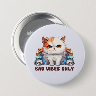Bad Vibes Only – Fierce Cat & Skulls Gothic Design 7.5 Cm Round Badge