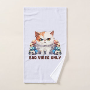 Bad Vibes Only – Fierce Cat & Skulls Gothic Design Bath Towel Set