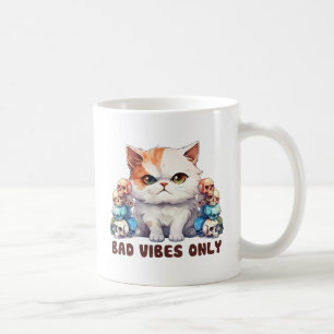 Bad Vibes Only – Fierce Cat & Skulls Gothic Design Coffee Mug