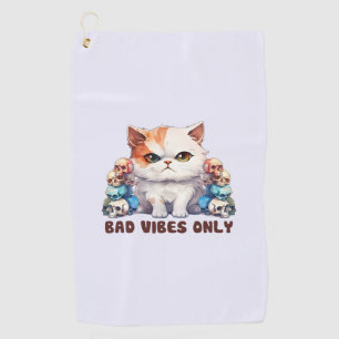 Bad Vibes Only – Fierce Cat & Skulls Gothic Design Golf Towel