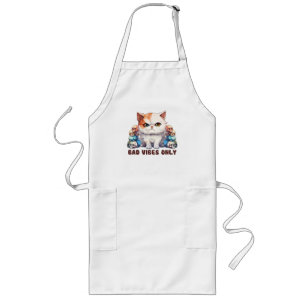 Bad Vibes Only – Fierce Cat & Skulls Gothic Design Long Apron