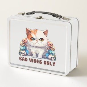 Bad Vibes Only – Fierce Cat & Skulls Gothic Design Metal Lunch Box