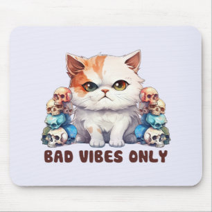 Bad Vibes Only – Fierce Cat & Skulls Gothic Design Mouse Mat