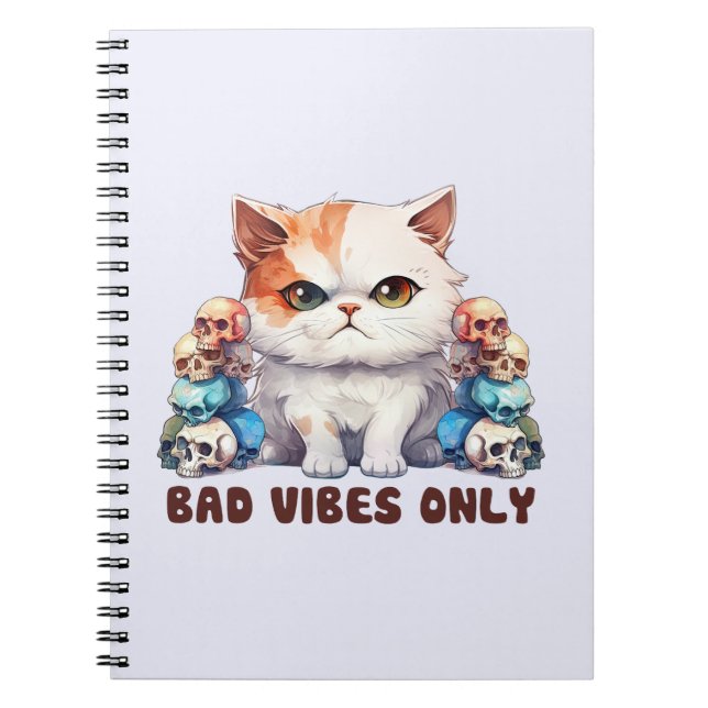 Bad Vibes Only – Fierce Cat & Skulls Gothic Design Notebook (Front)