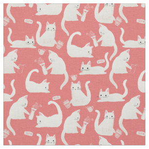 Bad White Cats Knocking Stuff Over Fabric