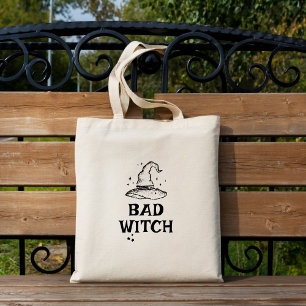 Bad Witch Black and White Stars Halloween  Tote Bag