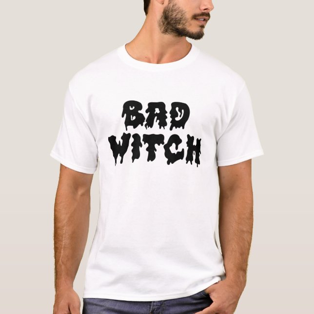 Bad Witch Black and White Womens Halloween T-Shirt (Front)