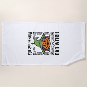 Bad Witch Funny Halloween Pumpkin Witch_1 Beach Towel