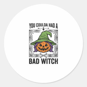 Bad Witch Funny Halloween Pumpkin Witch_1 Classic Round Sticker