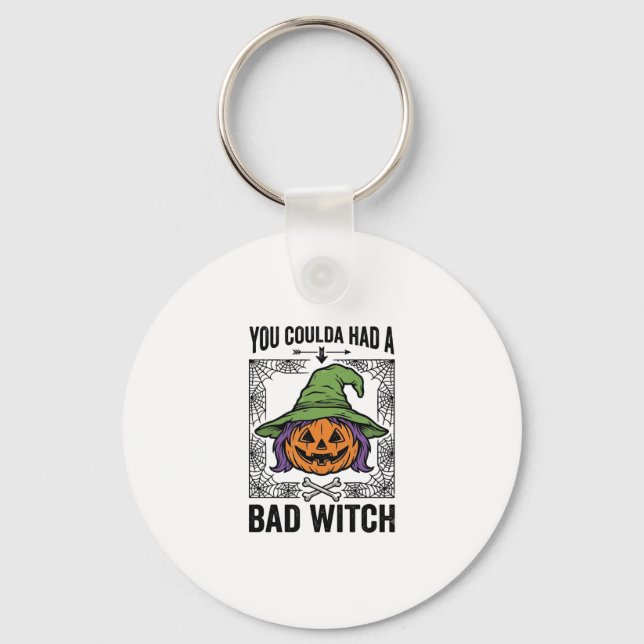 Bad Witch Funny Halloween Pumpkin Witch_1 Key Ring (Front)
