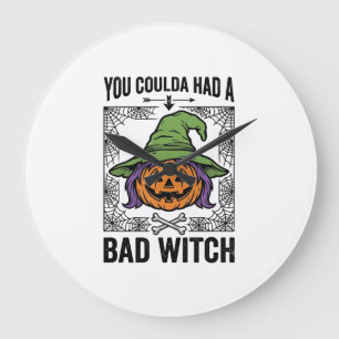 Bad Witch Funny Halloween Pumpkin Witch_1 Large Clock