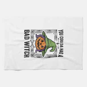 Bad Witch Funny Halloween Pumpkin Witch_1 Tea Towel