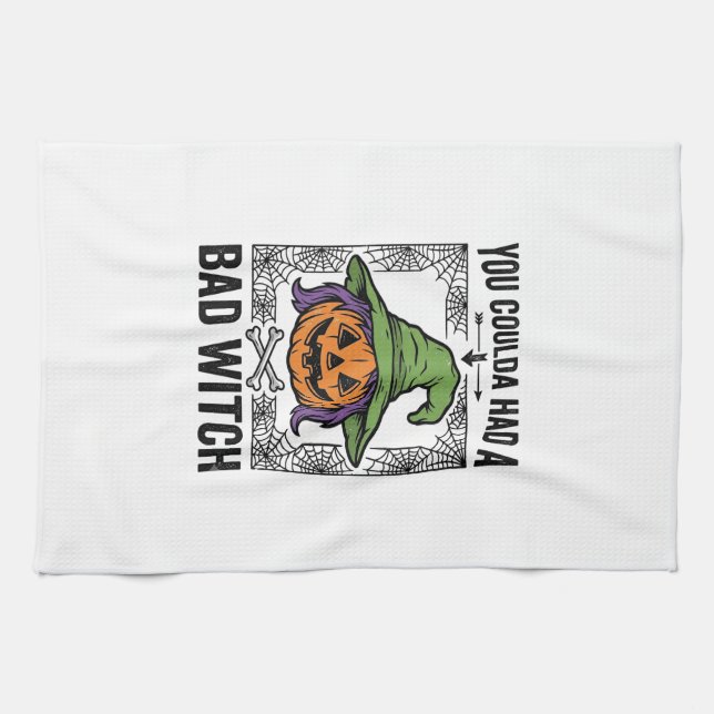 Bad Witch Funny Halloween Pumpkin Witch_1 Tea Towel (Horizontal)
