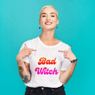 Bad Witch Funny Pink & Orange Retro Font T-Shirt