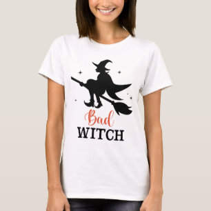 Bad Witch Halloween Spooky Broom Flying  T-Shirt