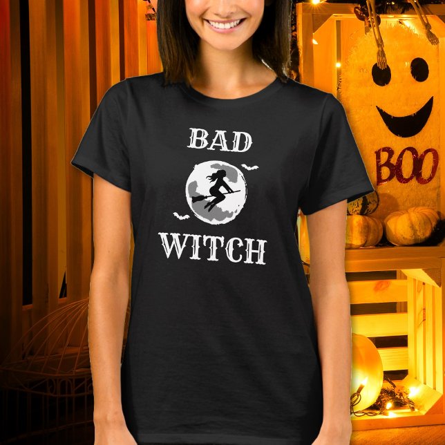 Bad Witch Riding Broom Womens Custom Halloween T-Shirt (Creator Uploaded)