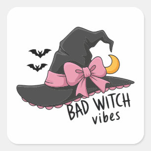 Bad Witch Vibes – Cute Witch Hat Square Sticker
