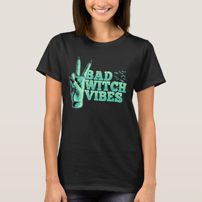 Bad Witch Vibes Pastel Goth Witch Peace Hand Sign  T-Shirt (Front)