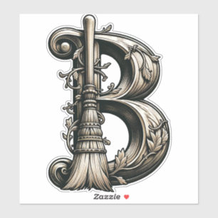 Bad Witch Witchy Broom Letter B Custom Initial 