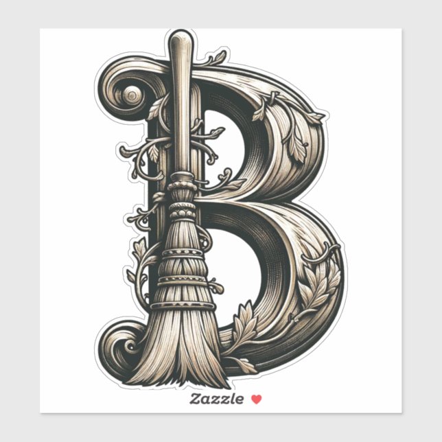 Bad Witch Witchy Broom Letter B Custom Initial  (Sheet)