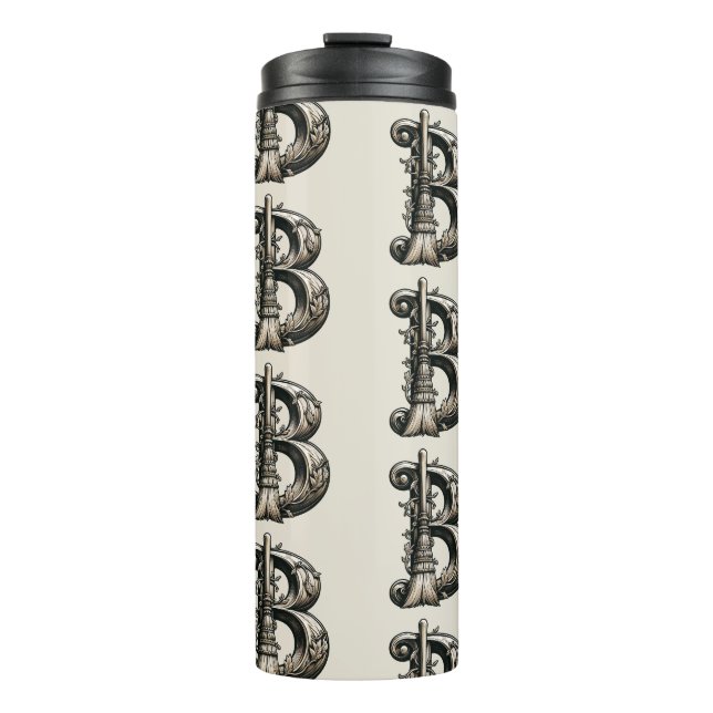 Bad Witch Witchy Broom Letter B Custom Initial  Thermal Tumbler (Front)