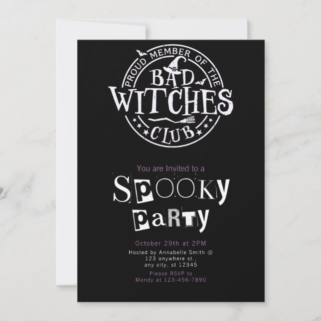 Bad Witches Club Minimalist Halloween Party Invitation (Front)