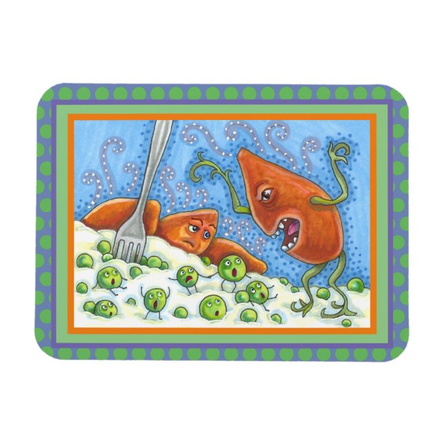 BAD YAM YELLING AT PEAS, FUNNY THANKSGIVING MEAL MAGNET (Horizontal)