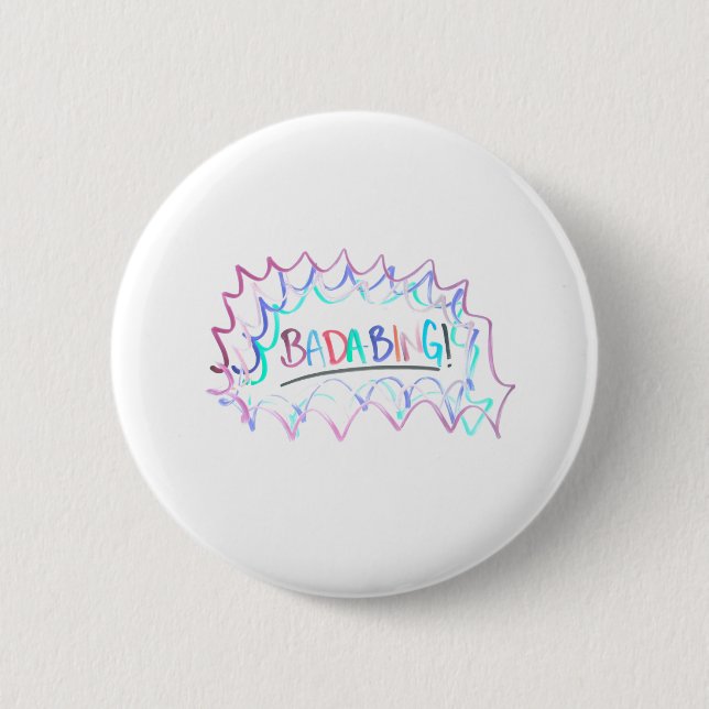 Badabing | Hand Drawn Minimal Dry Erase Doodle 6 Cm Round Badge (Front)