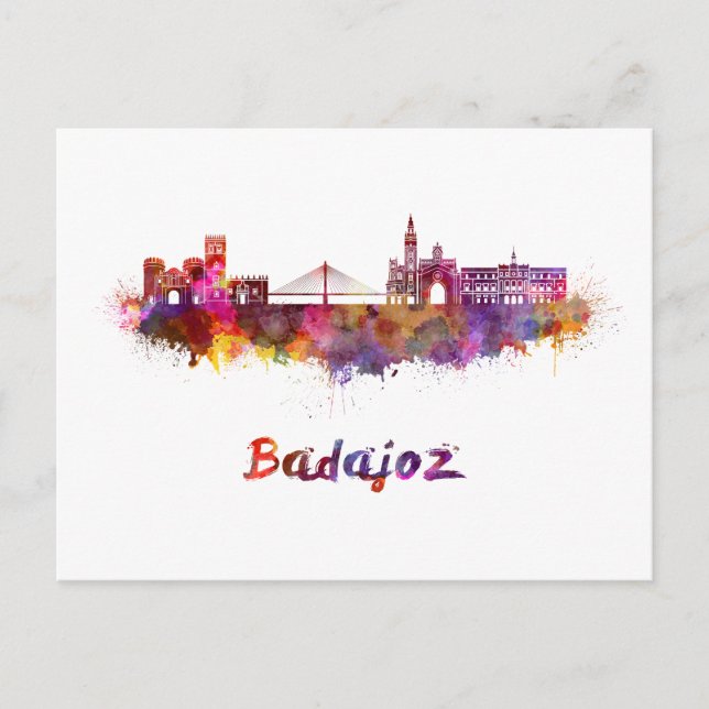 Badajoz skyline in watercolor postcard (Front)