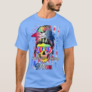 Badass American Mum Skeleton Tie Dye 4th Of July M T-Shirt