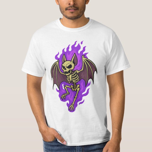 Badass Bat Skeleton with Purple Fire Aura T-Shirt (Front)