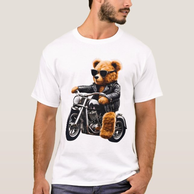 Badass Biker Teddy Bear Art T-Shirt (Front)