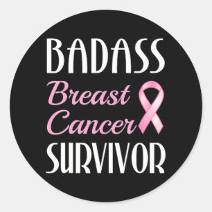 Badass Breast Cancer Survivor Pink Ribbon Classic Round Sticker