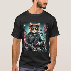 Badass Cat – Motorcycle Feline Rebel in Leather Ja T-Shirt