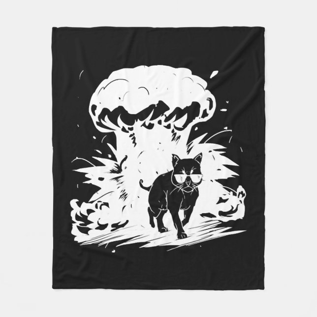Badass cat with sunglasses walking away from the e fleece blanket (Front)